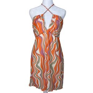 Show Me Your Mumu Outgoing Mini Dress Orange Swirl Halter Sleeveless Medium USA